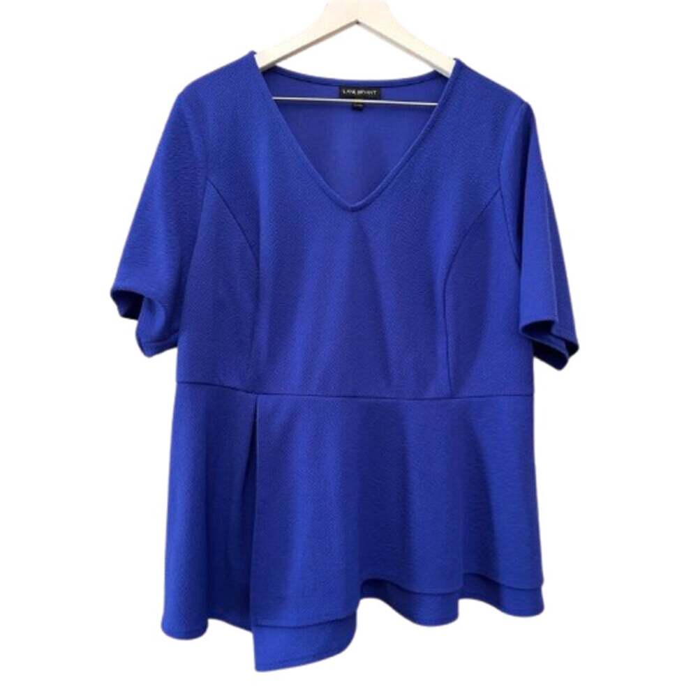 LANE BRYANT Blue V-Neck Short Sleeve Asymmetrical Peplum Top Size 18/20